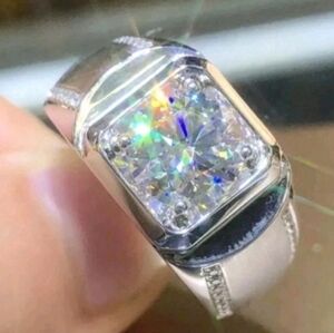Mens Silver Ring with Large Square Gemstone Sz 8